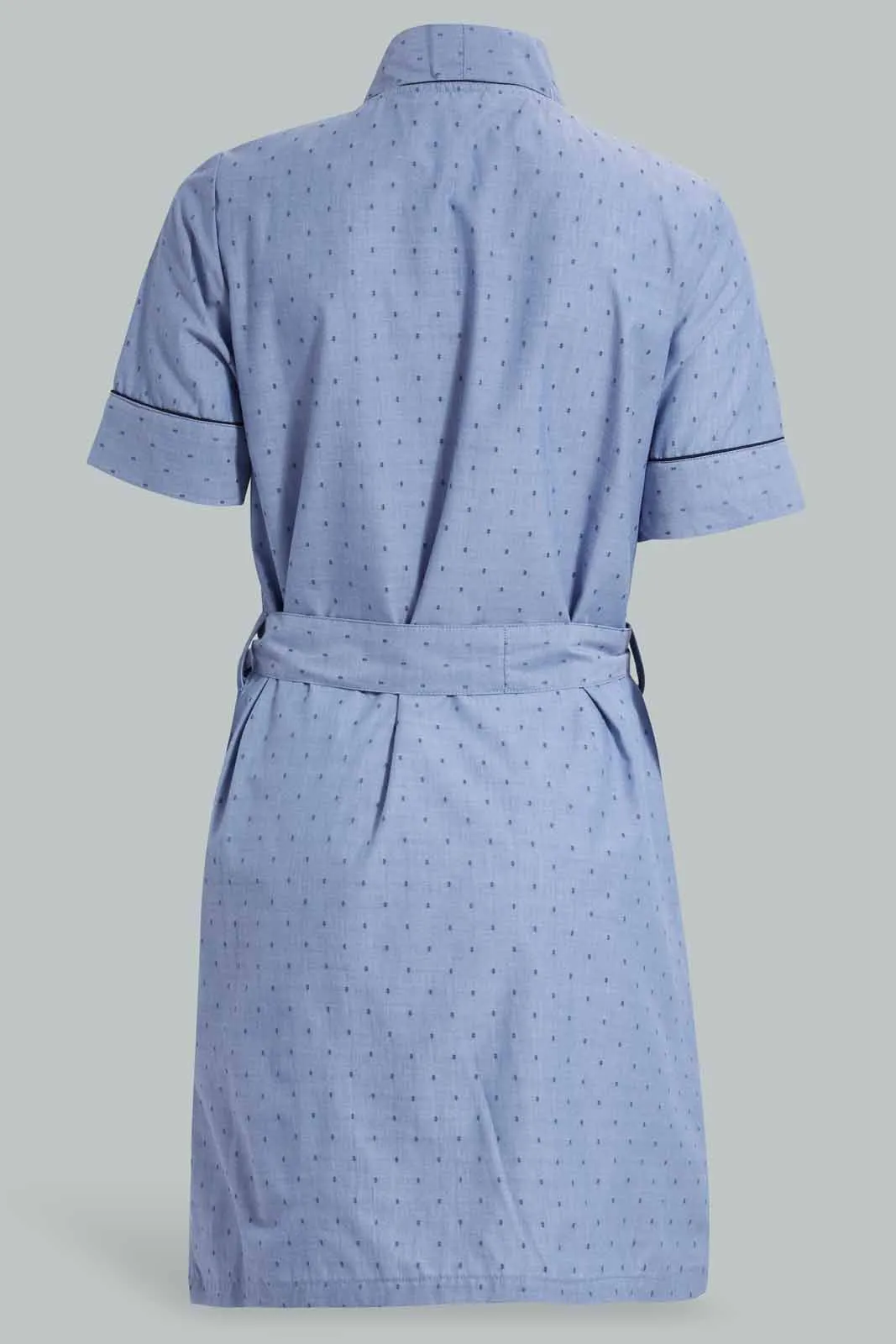 Blue Solid Dobby Robe With Belt