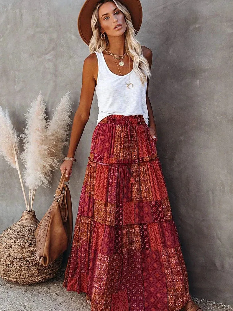 Bohemian Cotton Maxi Skirt for Women