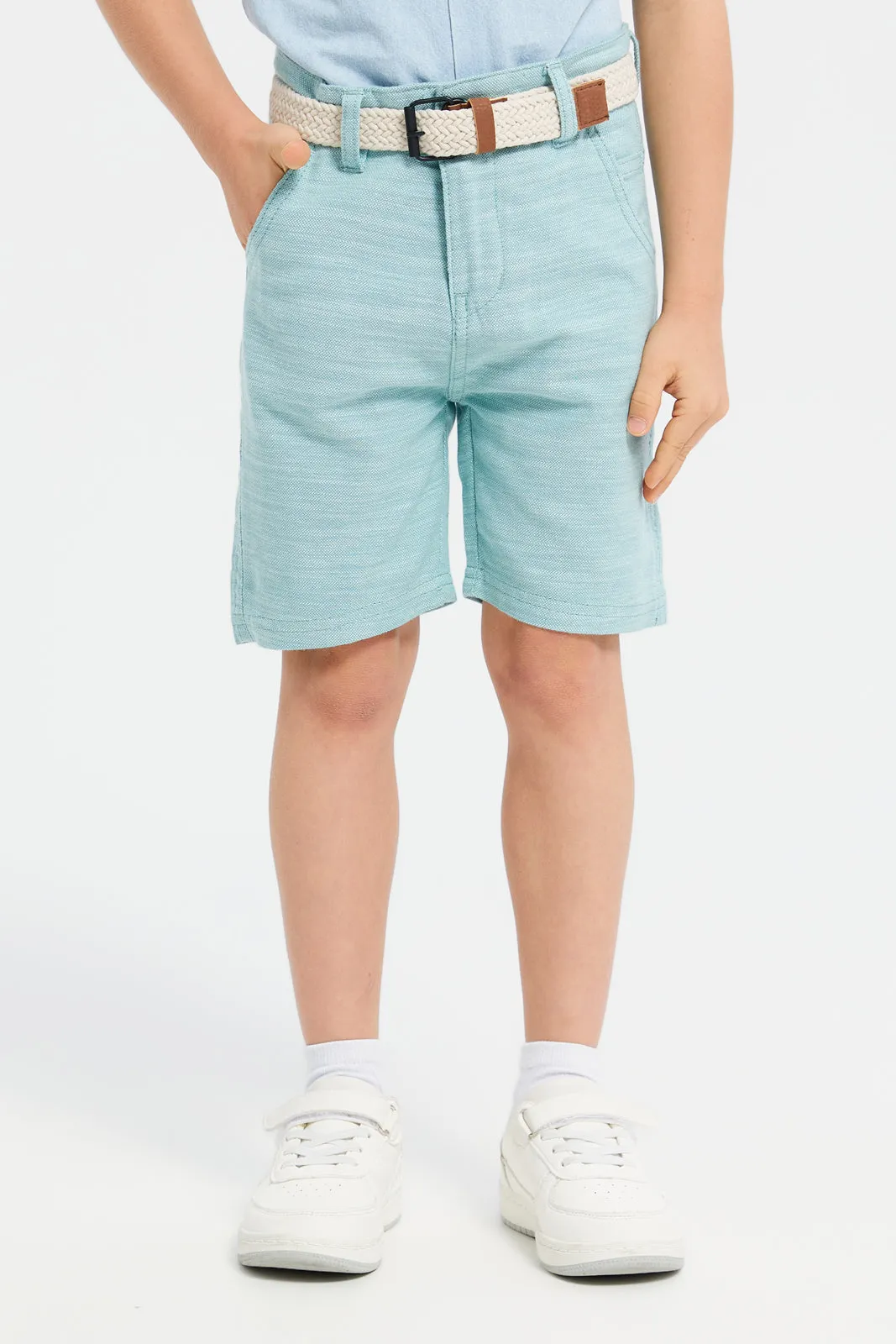 Boys Teal Shorts With Belt