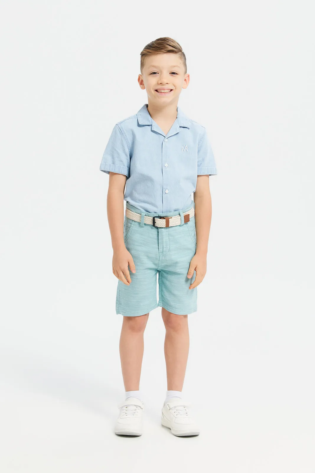 Boys Teal Shorts With Belt