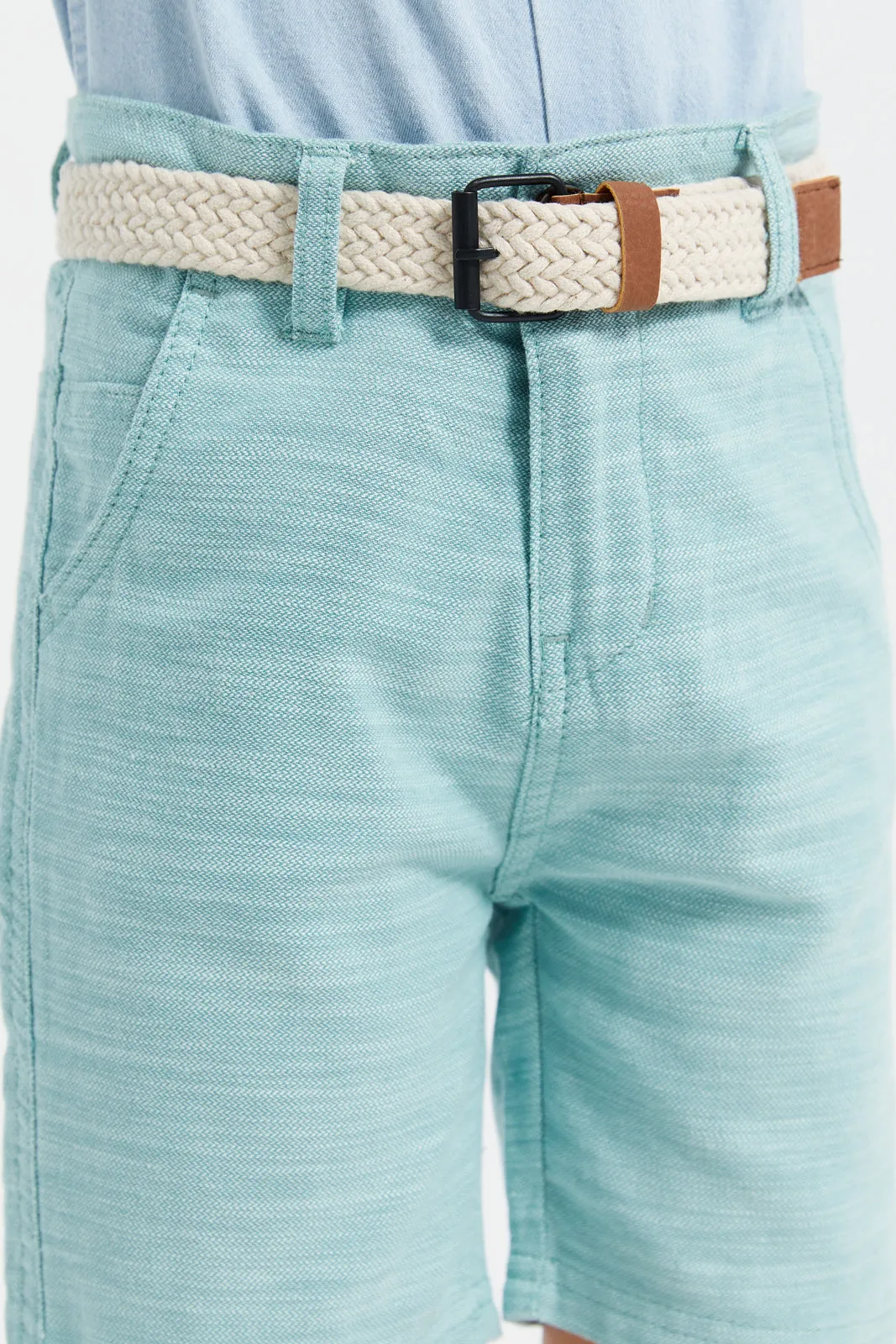 Boys Teal Shorts With Belt