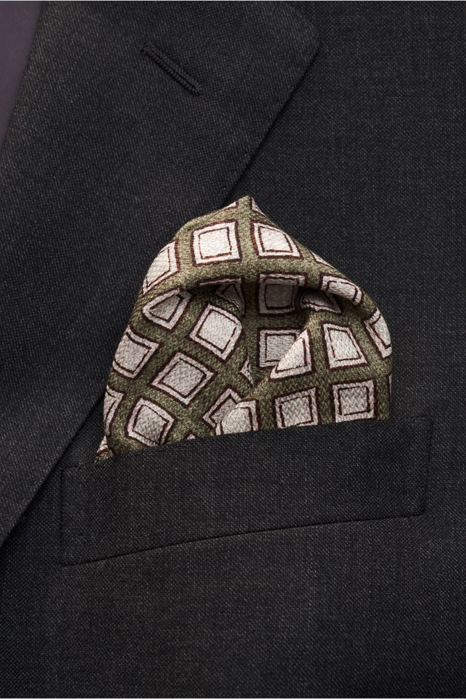 BRUNELLO CUCINELLI silk pocket square grey-green/grey/off-white patterned