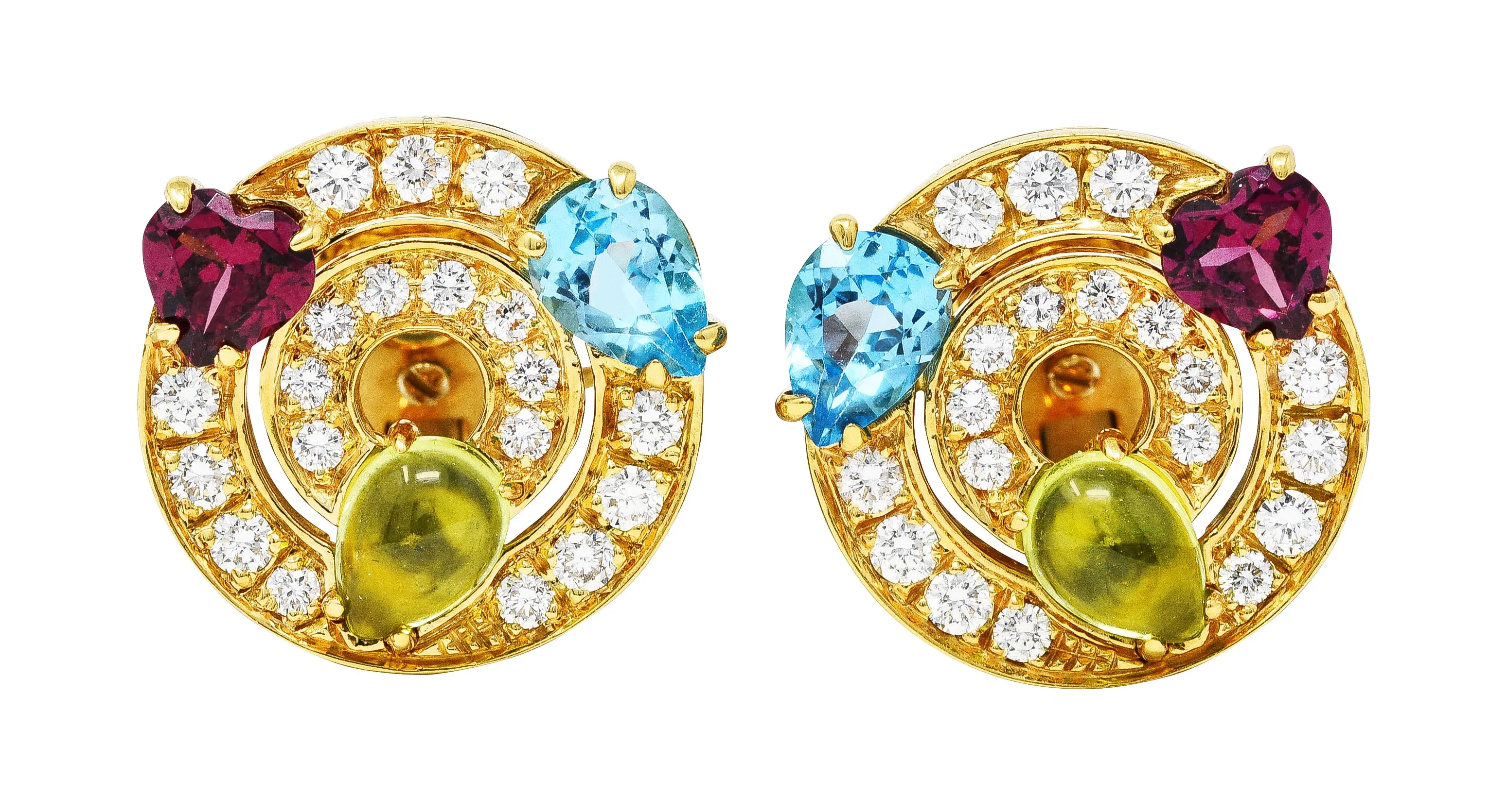 Bulgari Peridot Blue Topaz Garnet Diamond 18 Karat Yellow Gold Allegra Gemstone Earrings