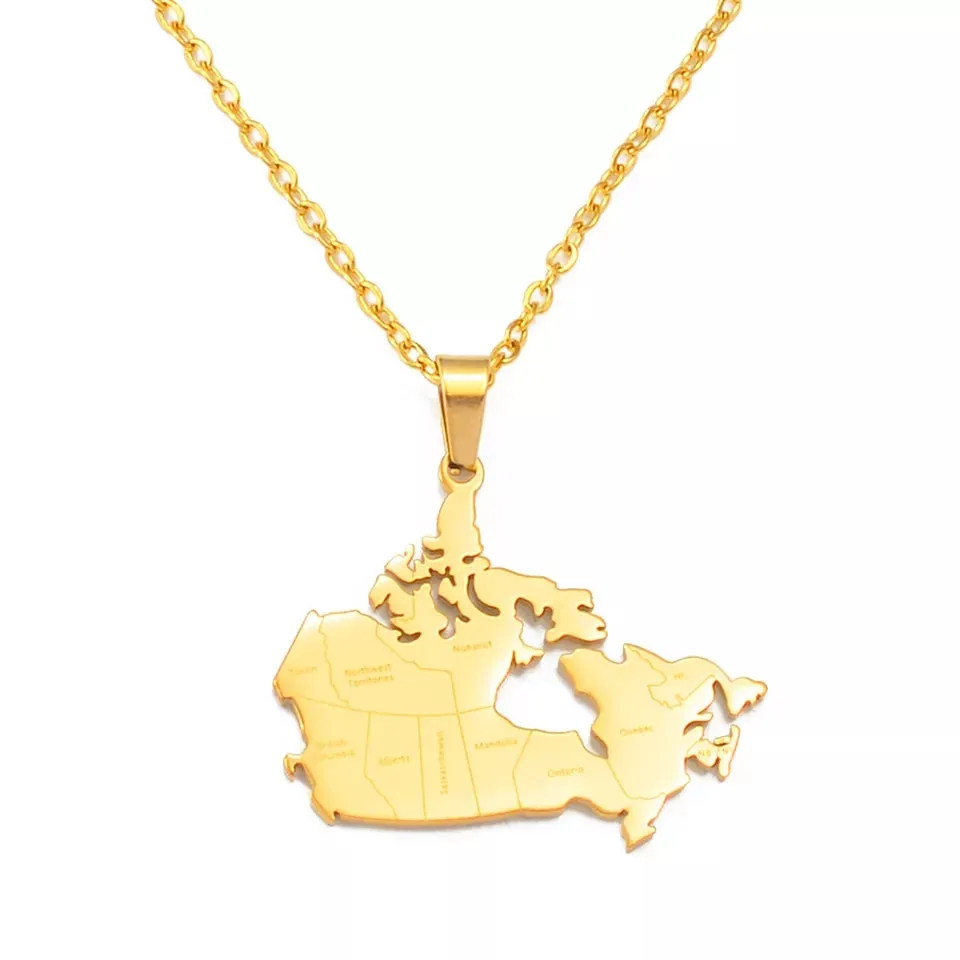 Canada Map Necklace Gold Plated