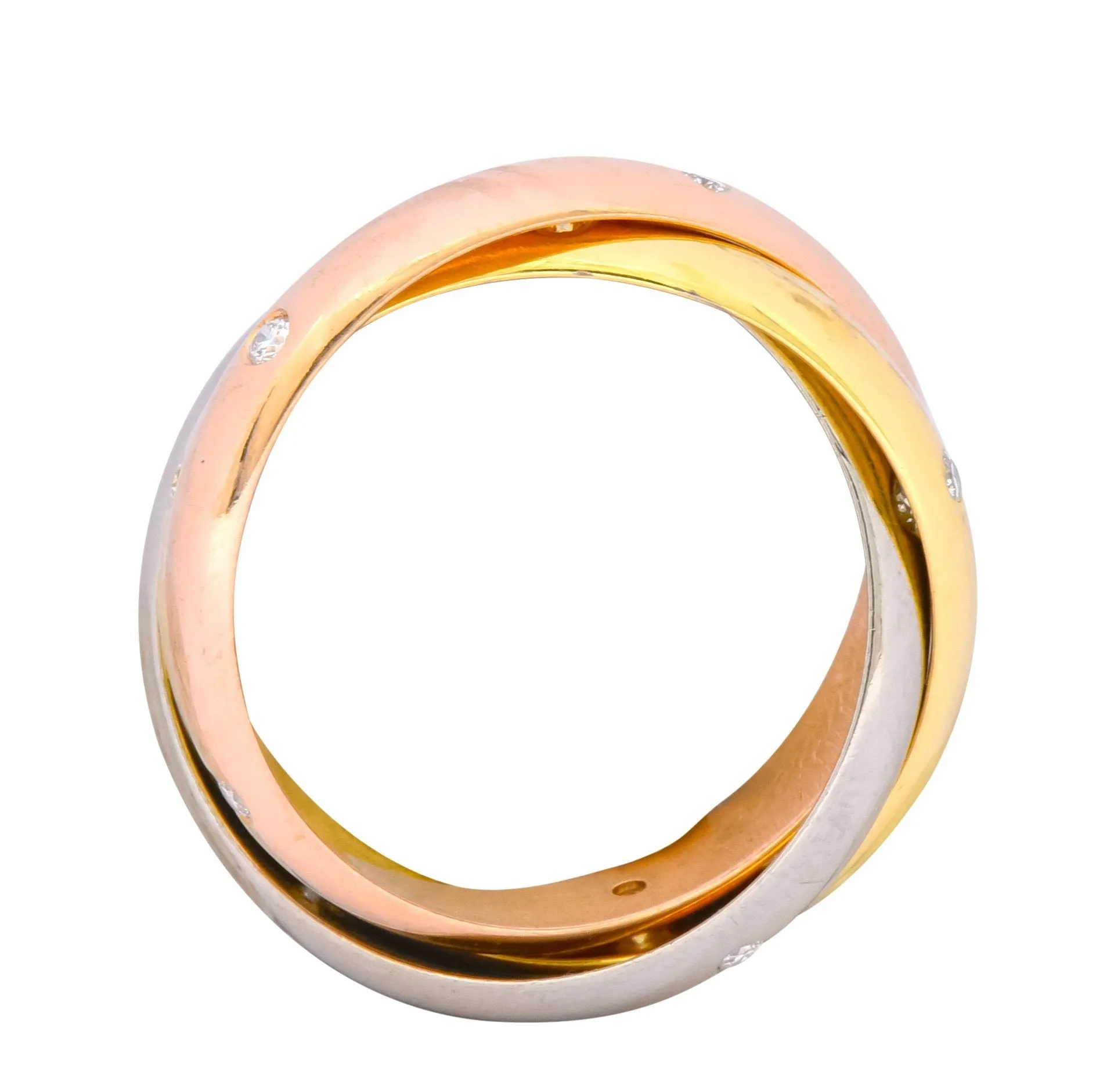 Cartier Diamond 18 Karat Tri-Colored Gold Trinity Rolling Ring