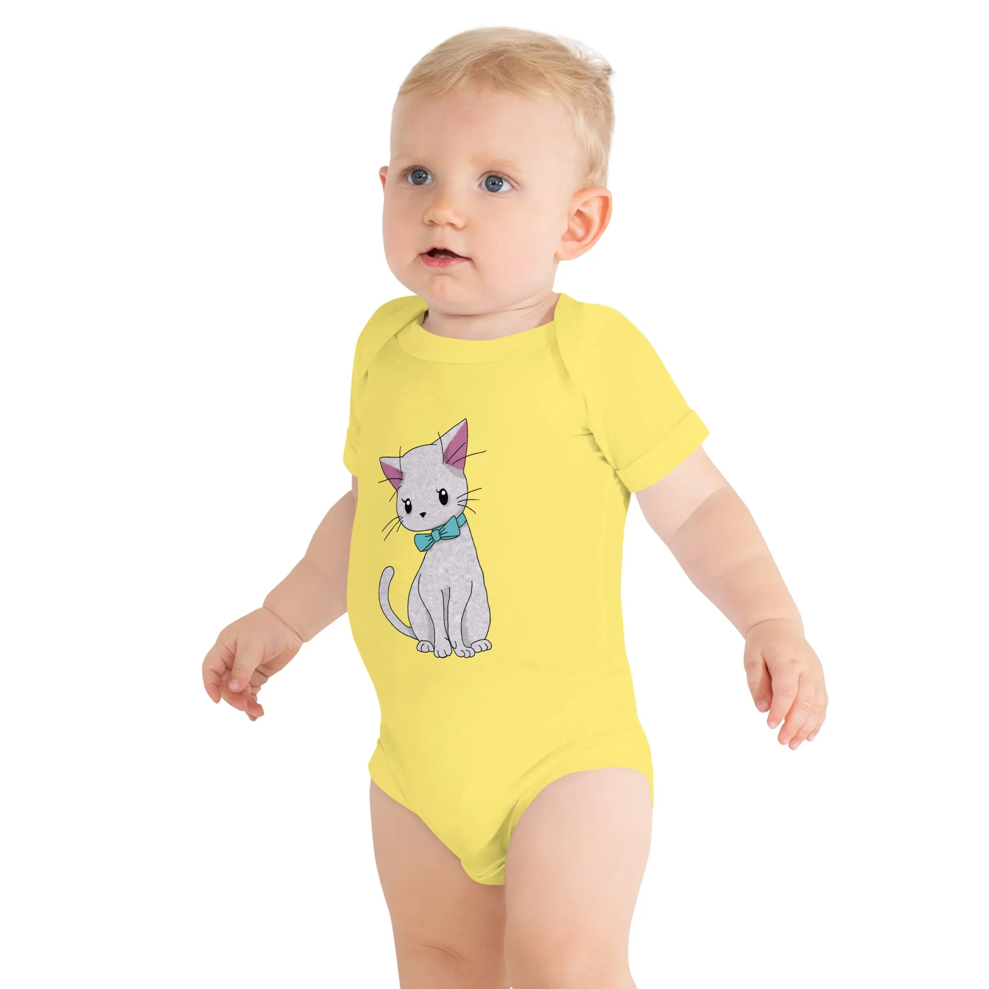 Cat with Bow Tie Baby Short Sleeve One Piece