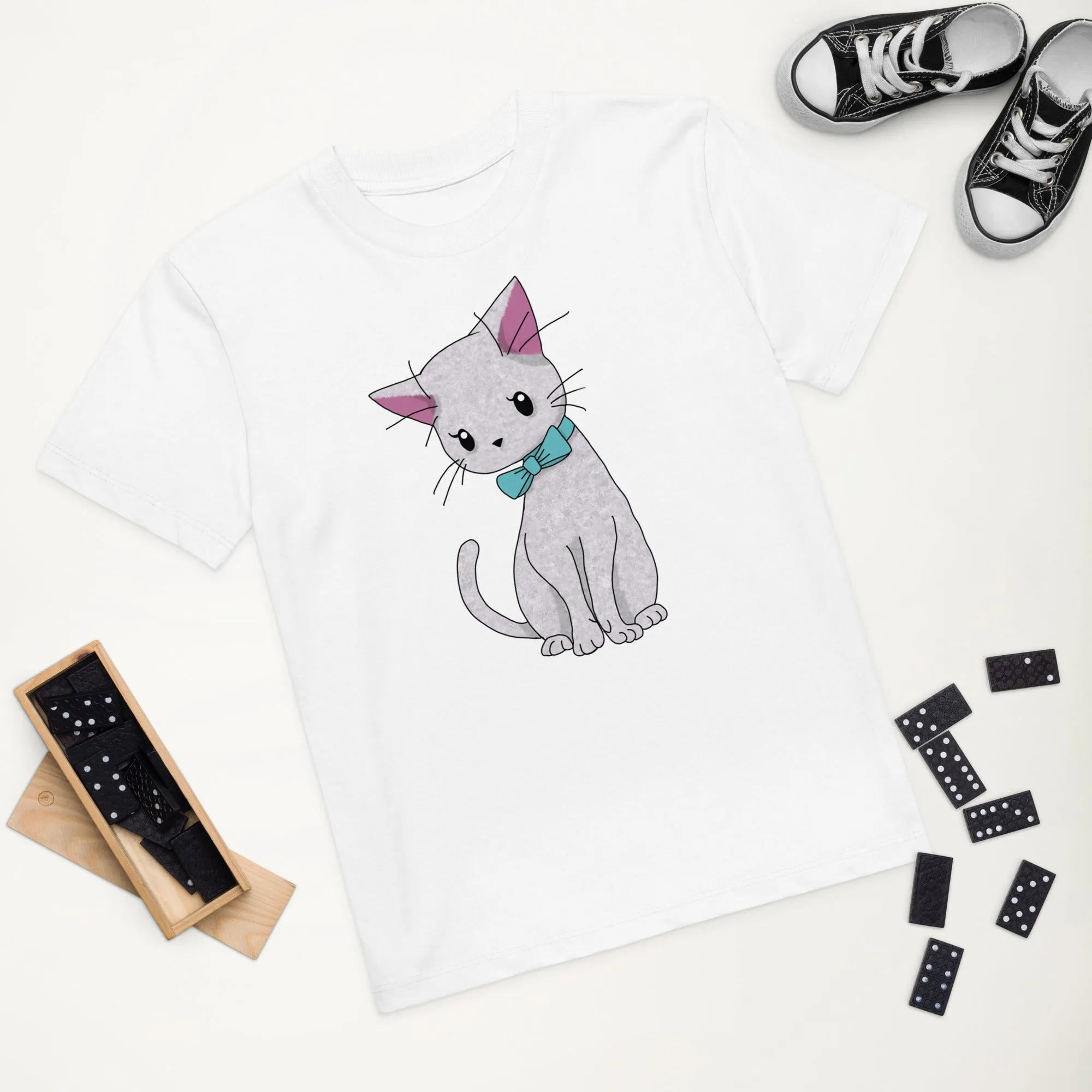 Cat with Bow Tie Organic Cotton Kids' T-shirt