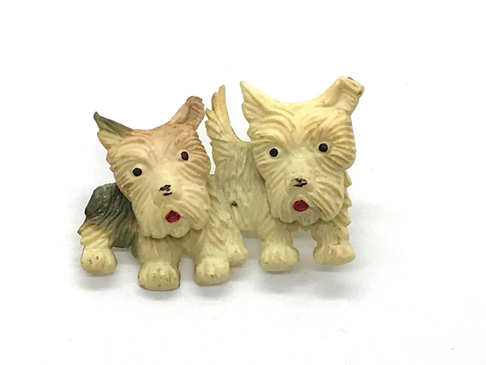 Celluloid Double Trouble Terrier Vintage Dog Brooch