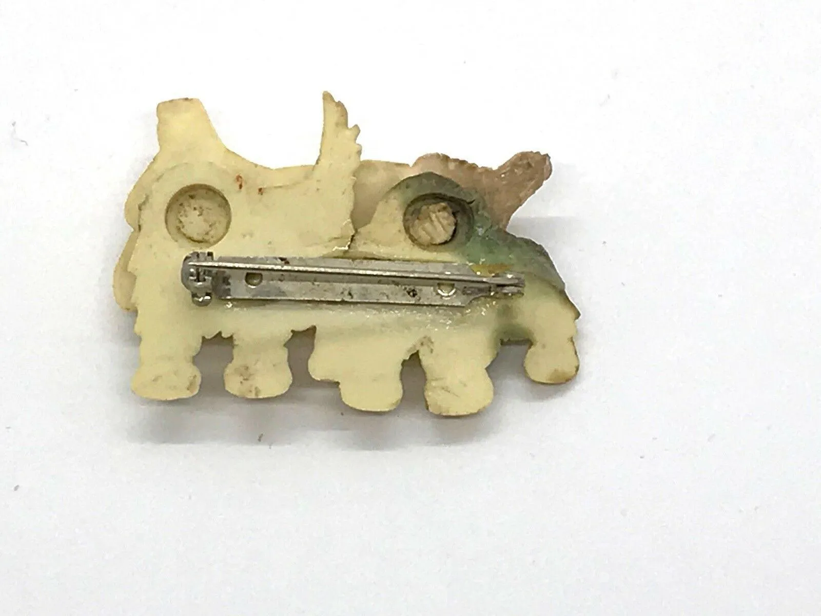 Celluloid Double Trouble Terrier Vintage Dog Brooch