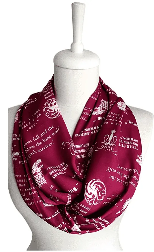 Claret Red Game Of Thrones Themes  Infinity Scarf Handmade Limited Edition