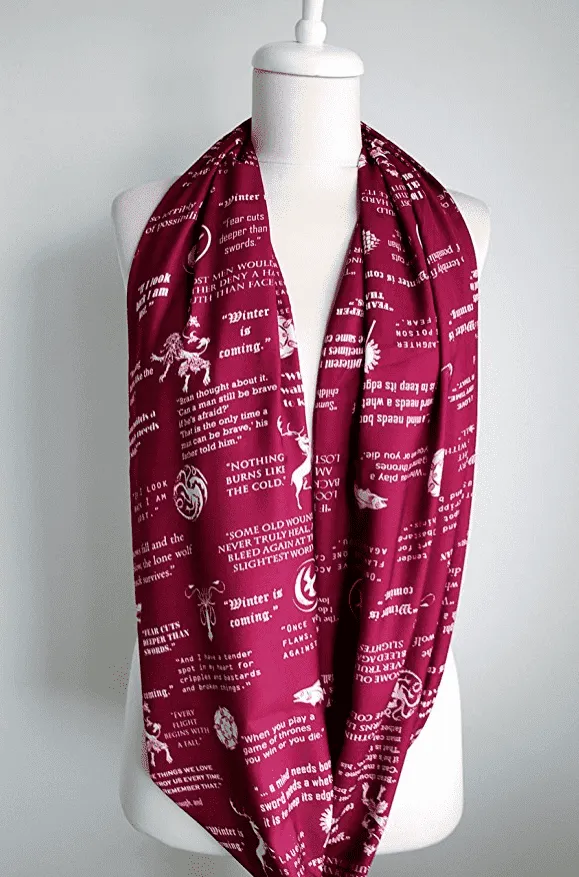 Claret Red Game Of Thrones Themes  Infinity Scarf Handmade Limited Edition