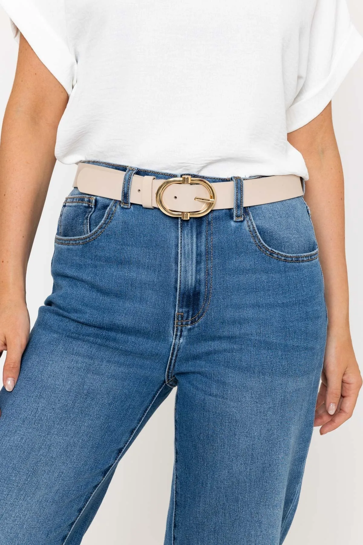 Classic Leather Belt in Beige