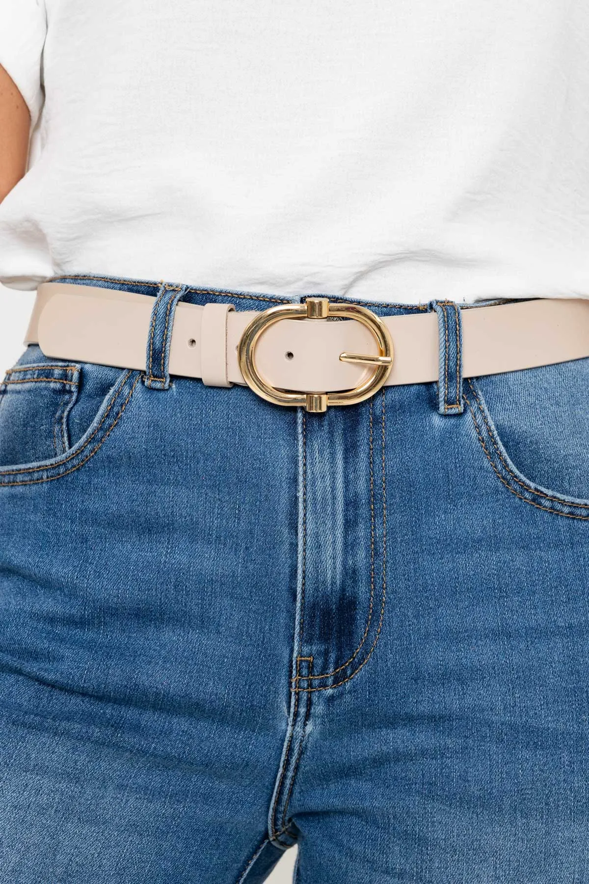 Classic Leather Belt in Beige