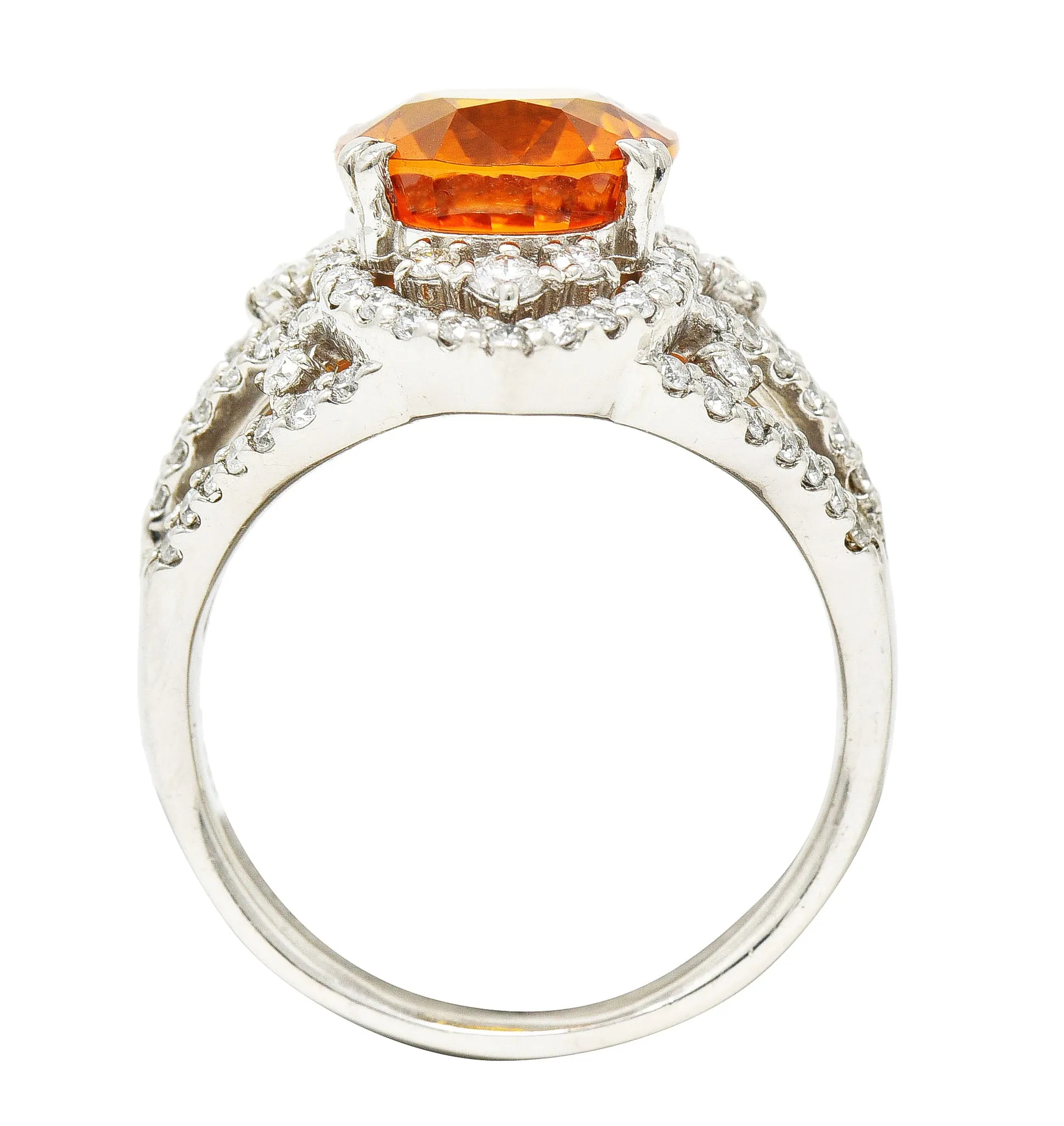 Contemporary 6.99 CTW Ceylon Orange Sapphire Diamond Platinum Cocktail Ring GIA