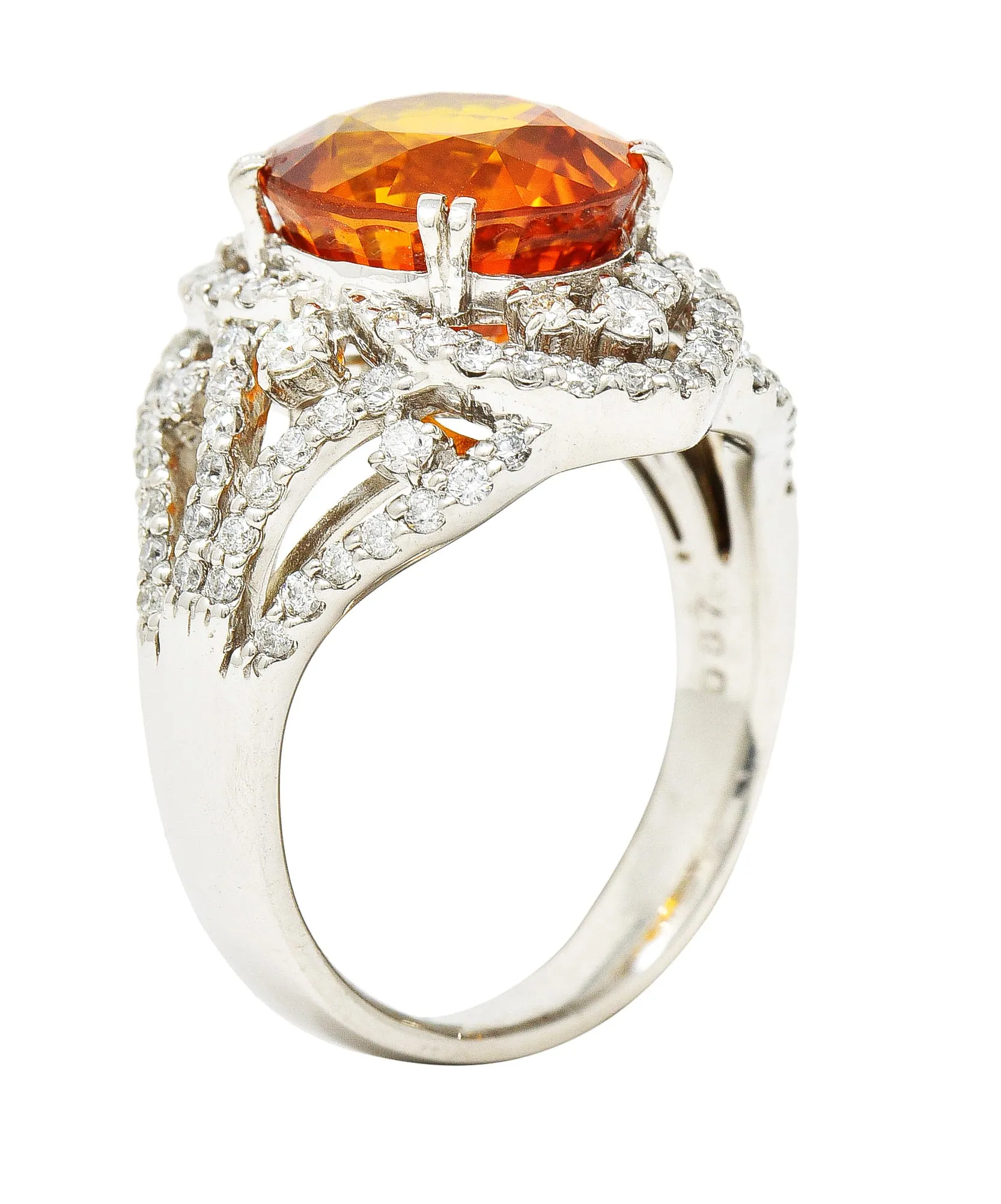 Contemporary 6.99 CTW Ceylon Orange Sapphire Diamond Platinum Cocktail Ring GIA