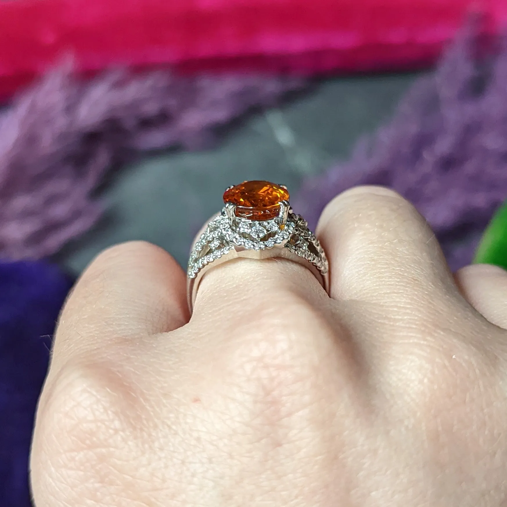 Contemporary 6.99 CTW Ceylon Orange Sapphire Diamond Platinum Cocktail Ring GIA