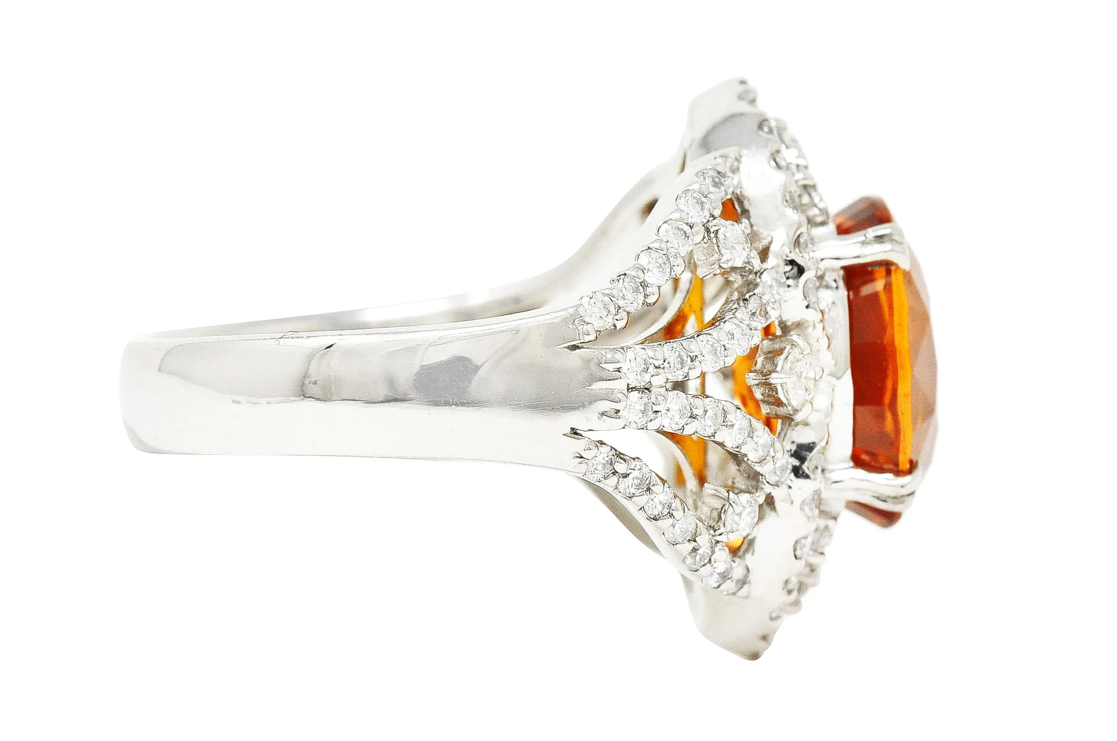 Contemporary 6.99 CTW Ceylon Orange Sapphire Diamond Platinum Cocktail Ring GIA