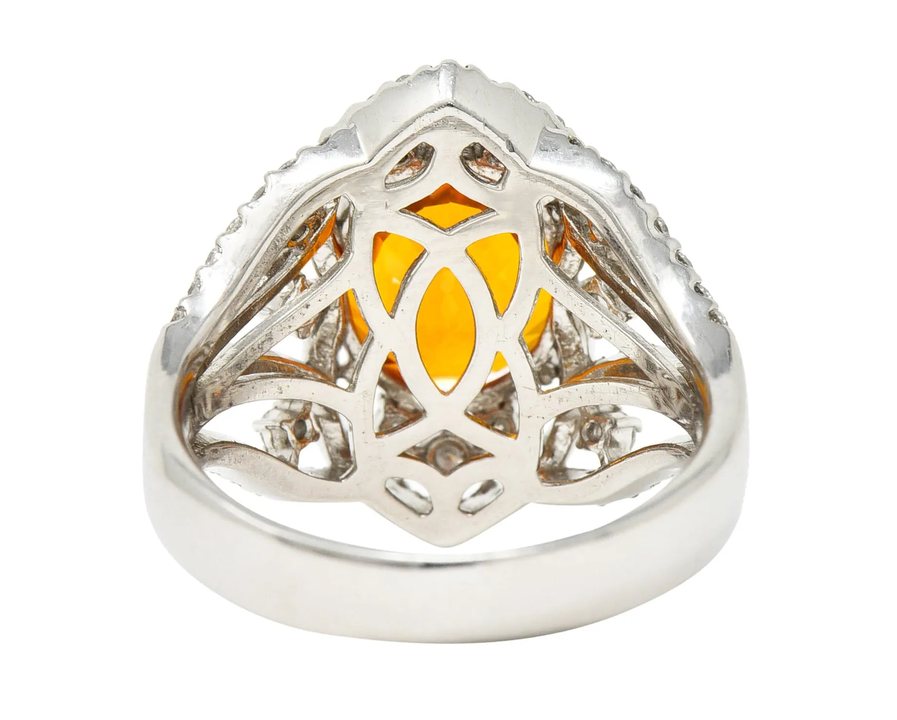 Contemporary 6.99 CTW Ceylon Orange Sapphire Diamond Platinum Cocktail Ring GIA