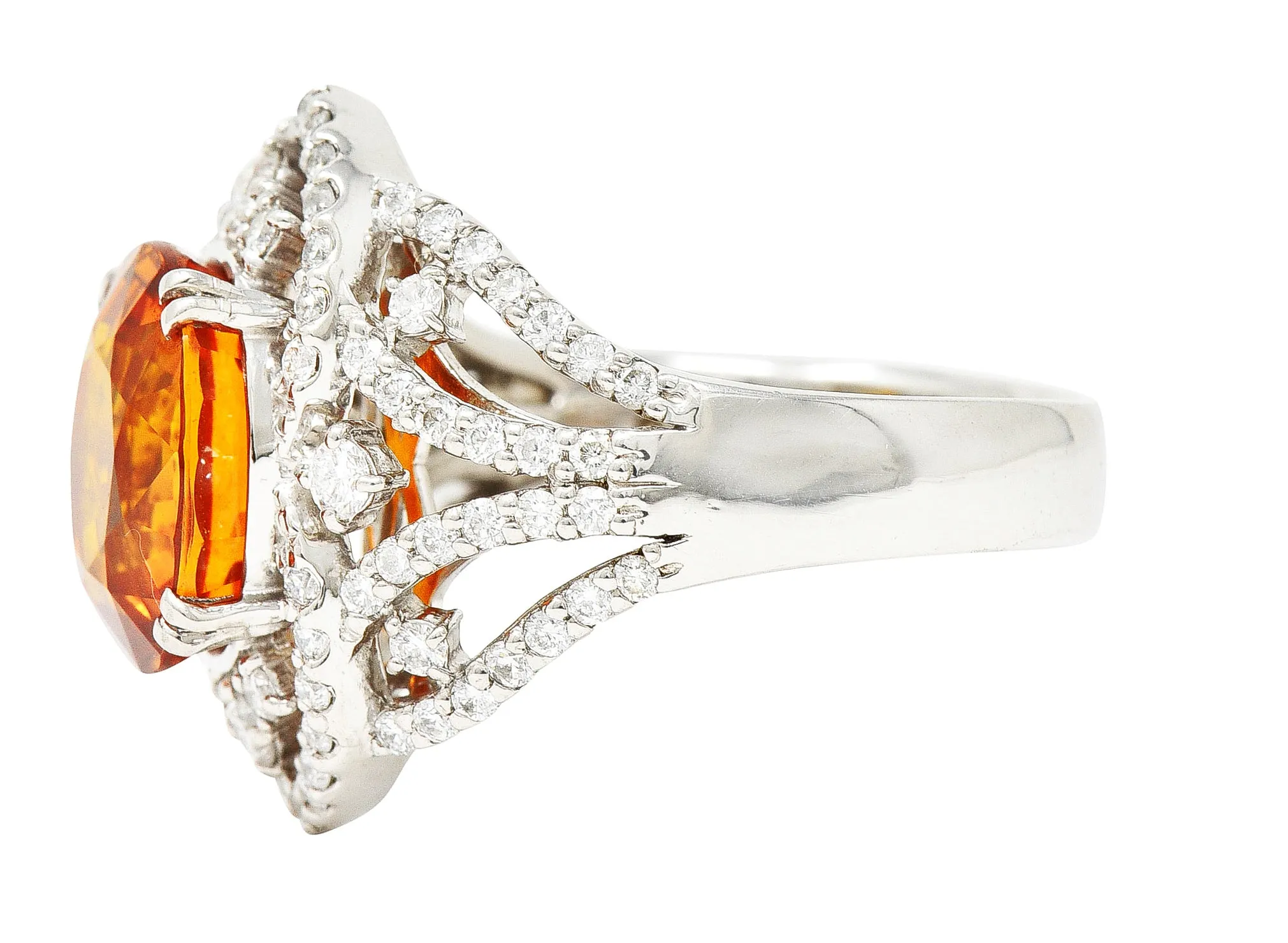 Contemporary 6.99 CTW Ceylon Orange Sapphire Diamond Platinum Cocktail Ring GIA