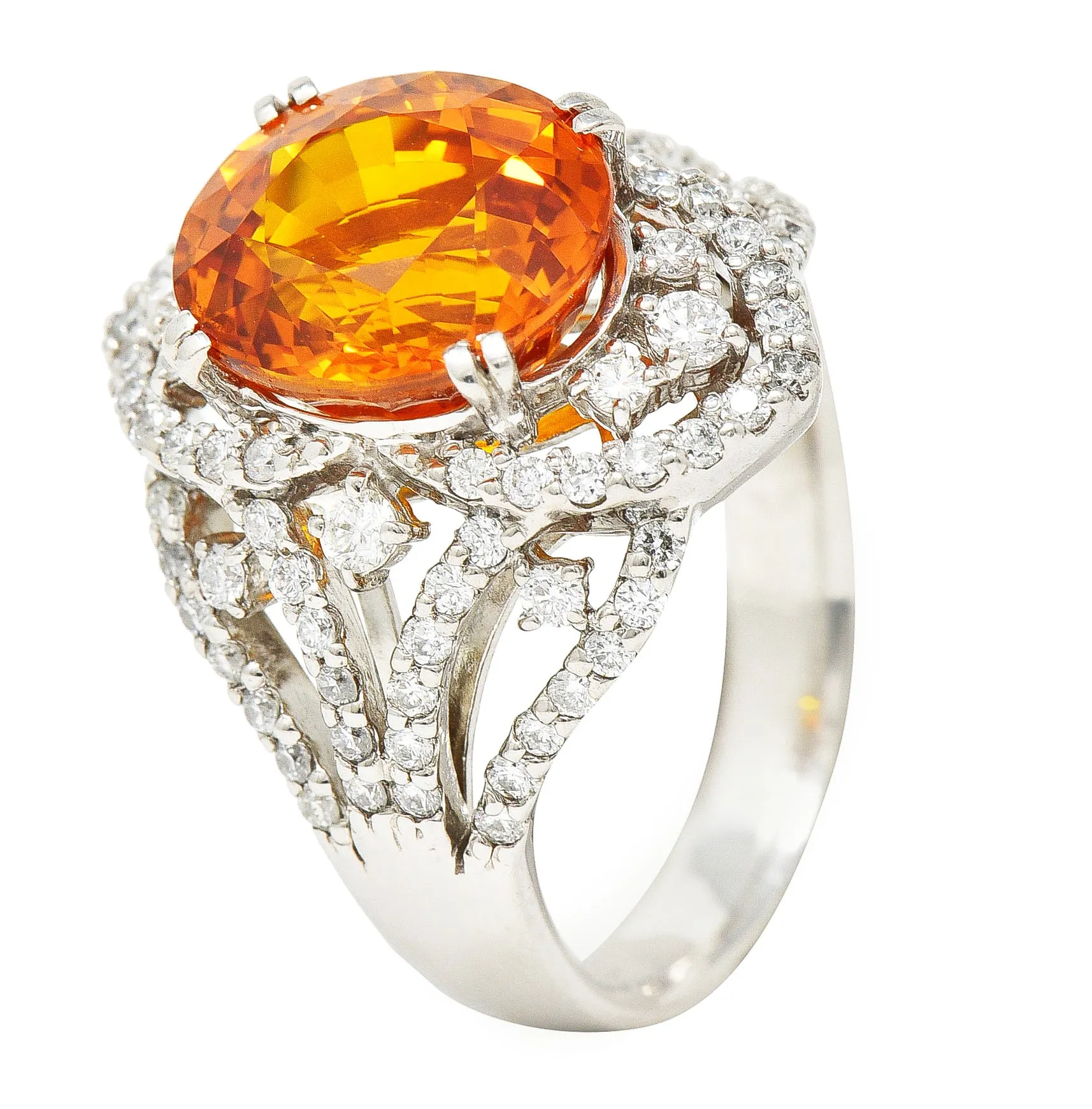 Contemporary 6.99 CTW Ceylon Orange Sapphire Diamond Platinum Cocktail Ring GIA