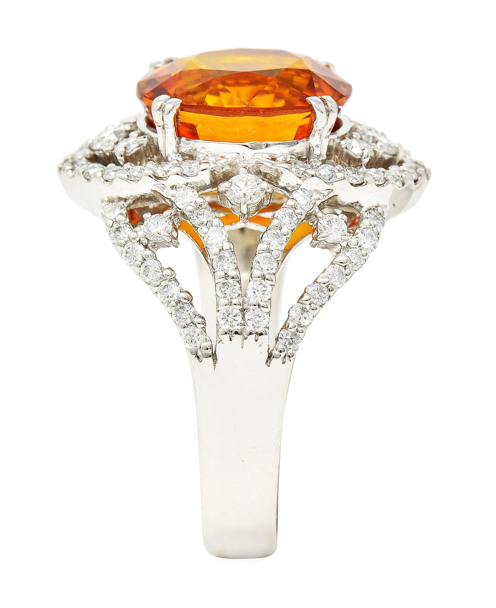 Contemporary 6.99 CTW Ceylon Orange Sapphire Diamond Platinum Cocktail Ring GIA