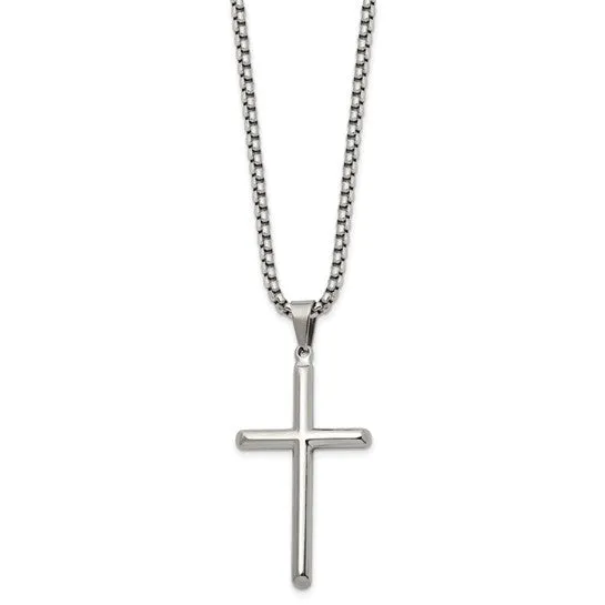 Cross Necklace w/ Box Chain | 24 | Stainless Steel