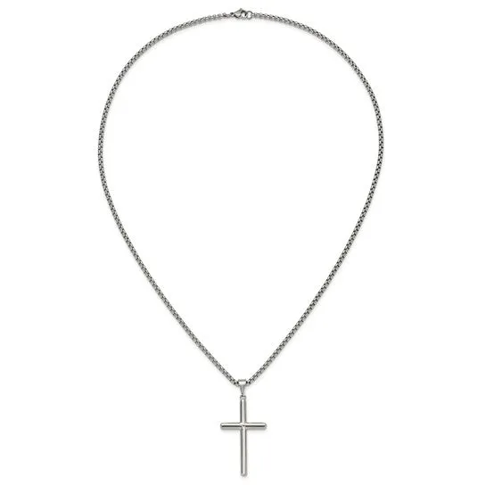 Cross Necklace w/ Box Chain | 24 | Stainless Steel