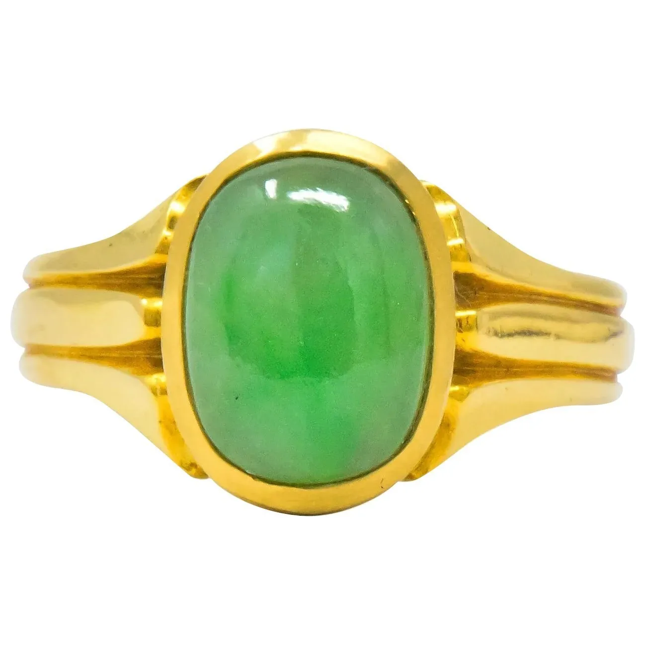 D & F Victorian Jadeite Jade 18 Karat Gold Unisex Ring GIA