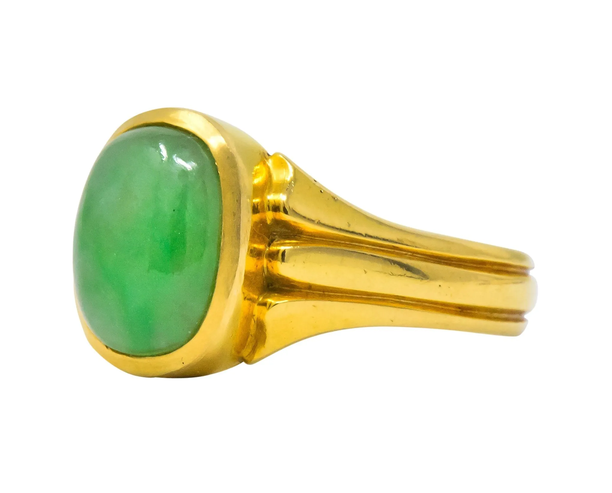 D & F Victorian Jadeite Jade 18 Karat Gold Unisex Ring GIA