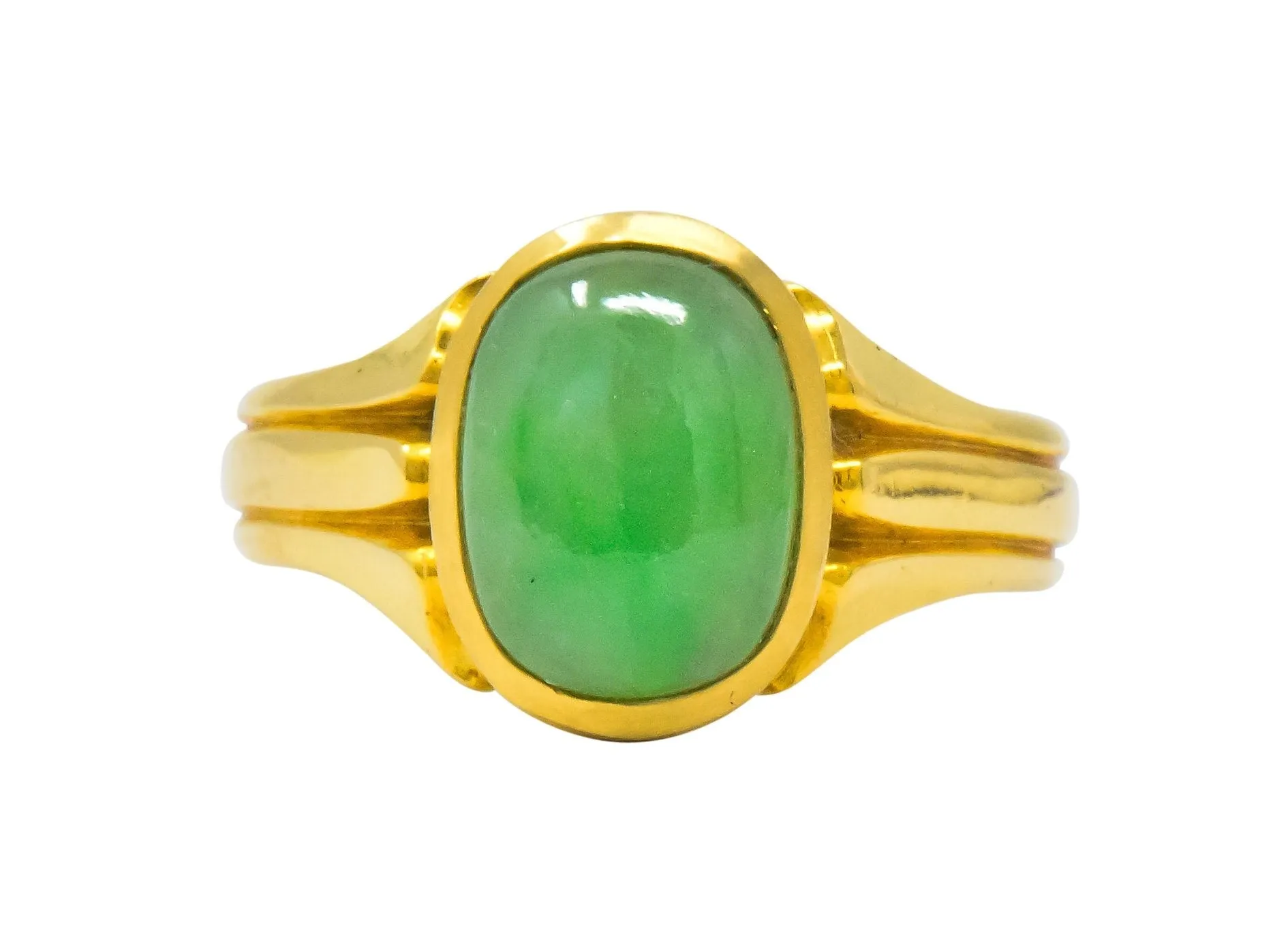 D & F Victorian Jadeite Jade 18 Karat Gold Unisex Ring GIA