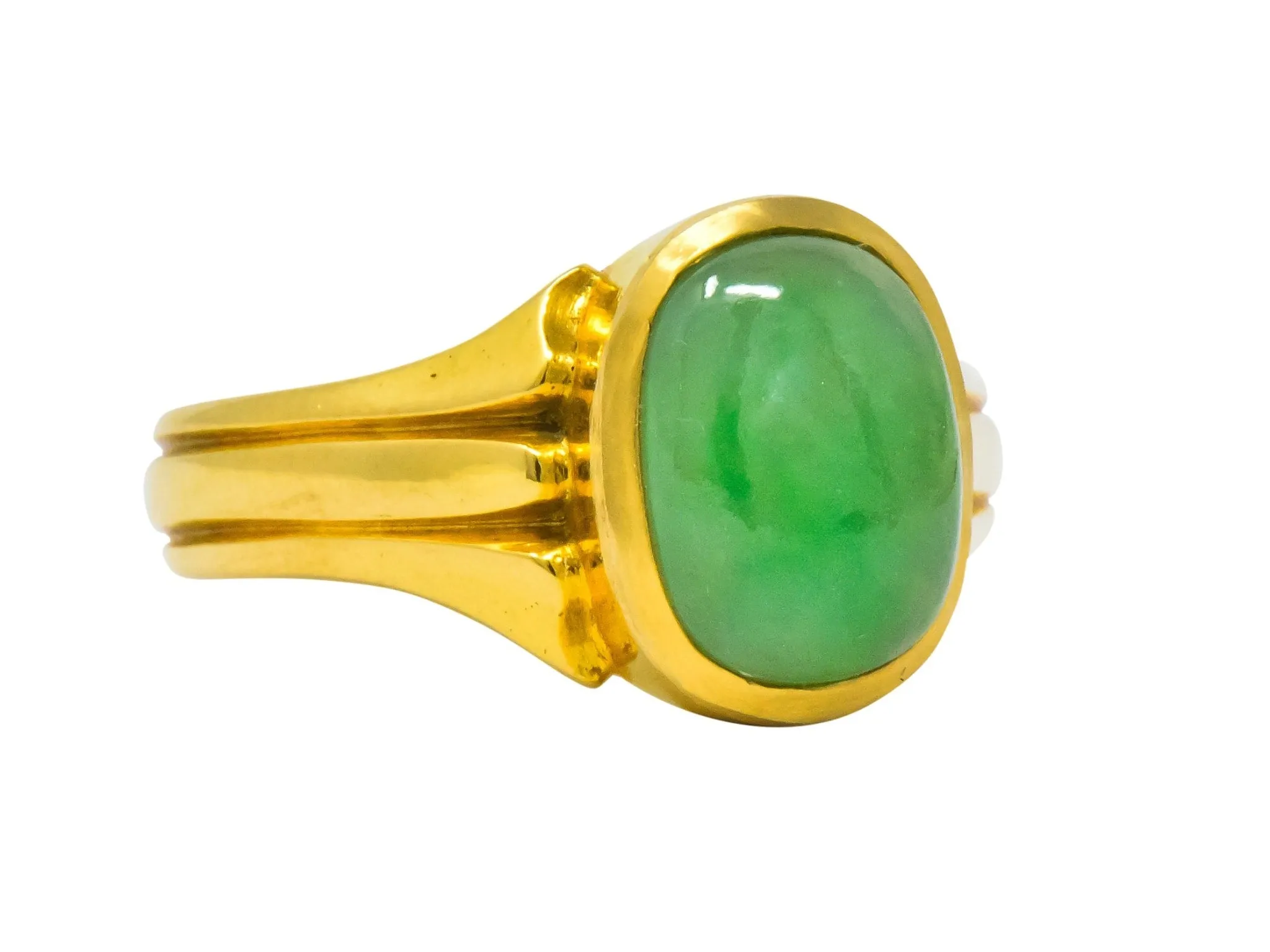 D & F Victorian Jadeite Jade 18 Karat Gold Unisex Ring GIA