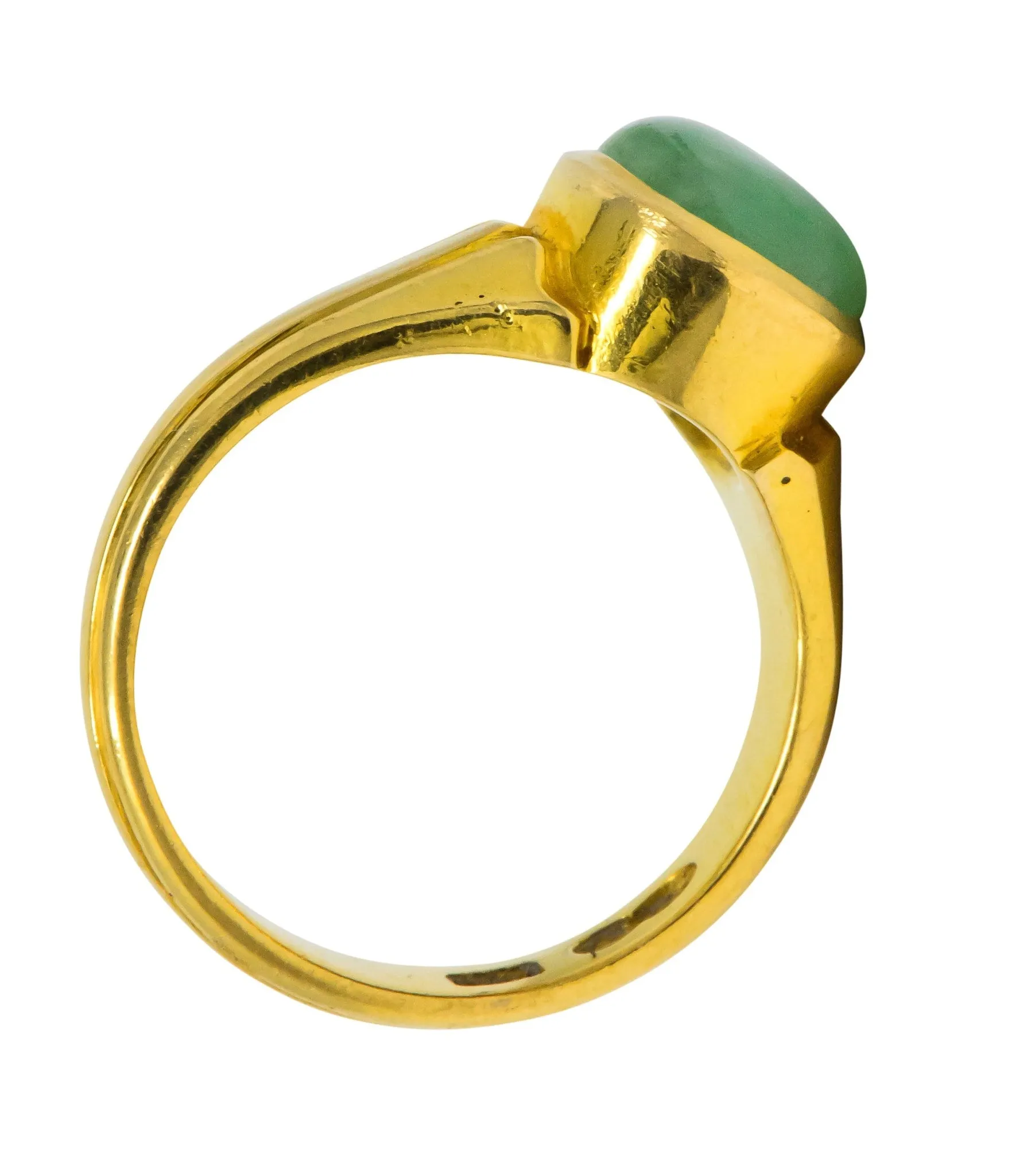 D & F Victorian Jadeite Jade 18 Karat Gold Unisex Ring GIA