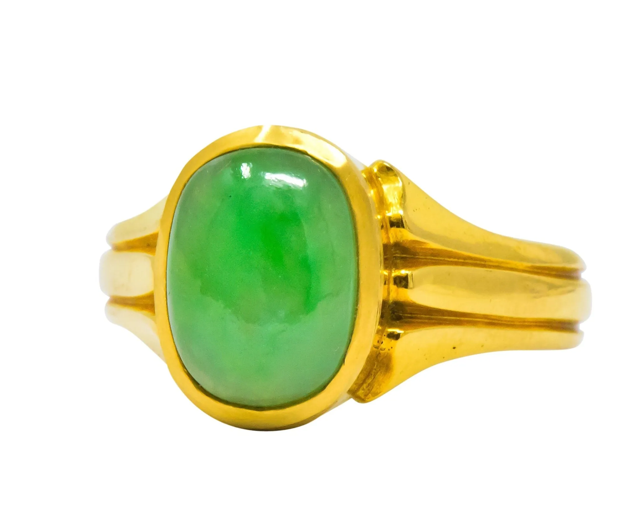 D & F Victorian Jadeite Jade 18 Karat Gold Unisex Ring GIA