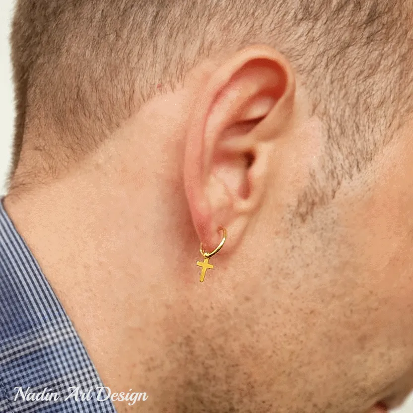 Dangling Small cross earring for men