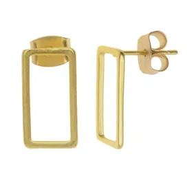 Earring Posts, Open Rectangle with Earnuts 8x15mm, Matte Gold Toned (1 Pair)