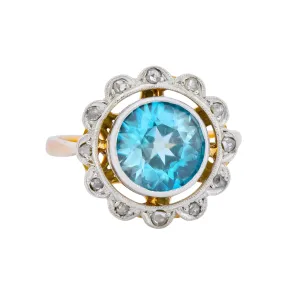 Edwardian 2.20 CTW Zircon Diamond Platinum 14 Karat Gold Ring