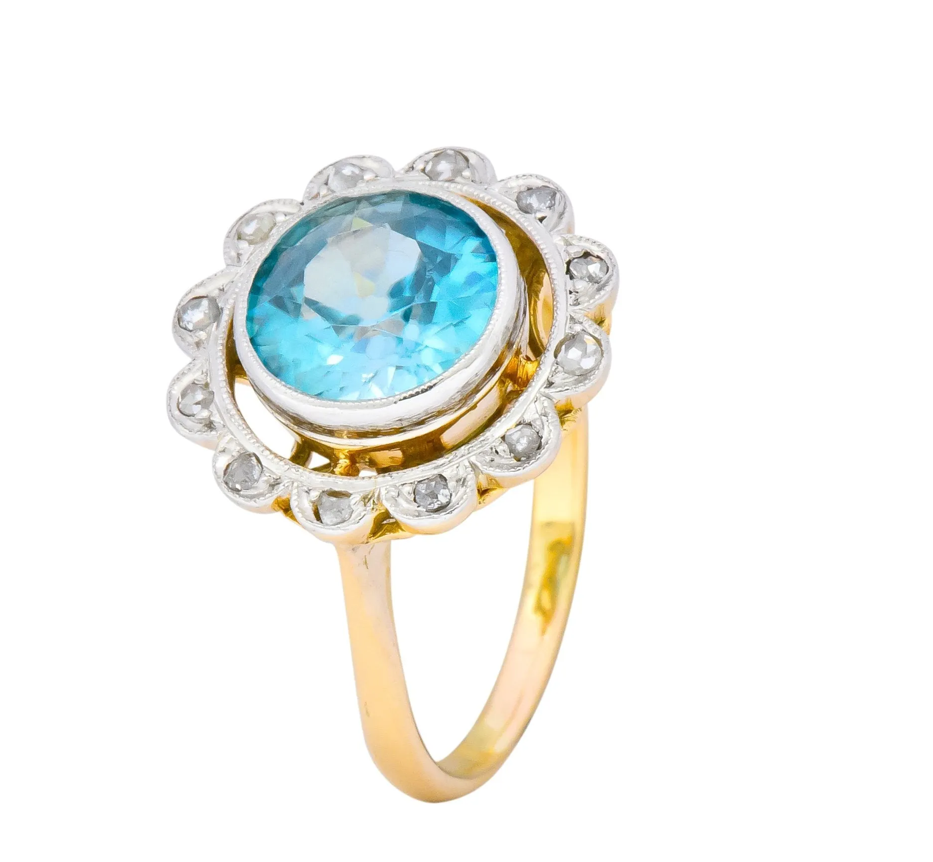 Edwardian 2.20 CTW Zircon Diamond Platinum 14 Karat Gold Ring