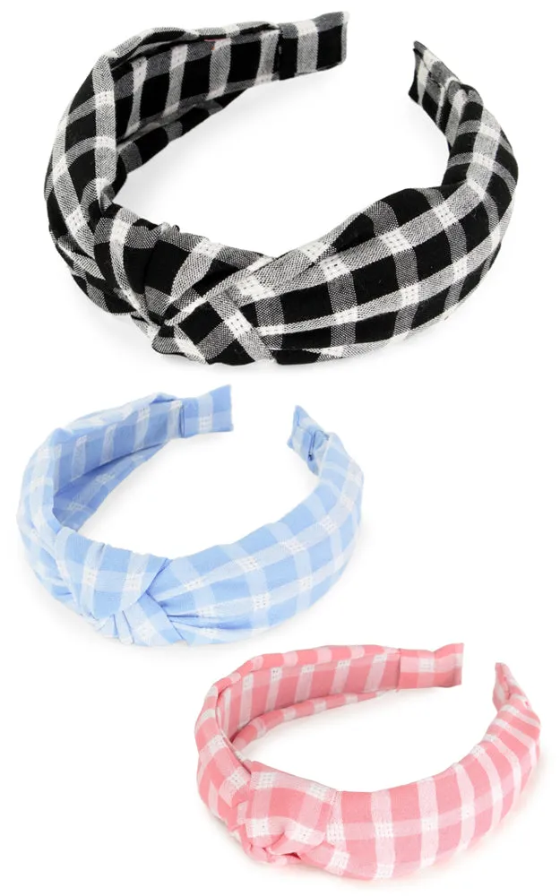 EHB10115 Plaid Pattern Knotted Headband 12pcs Pack