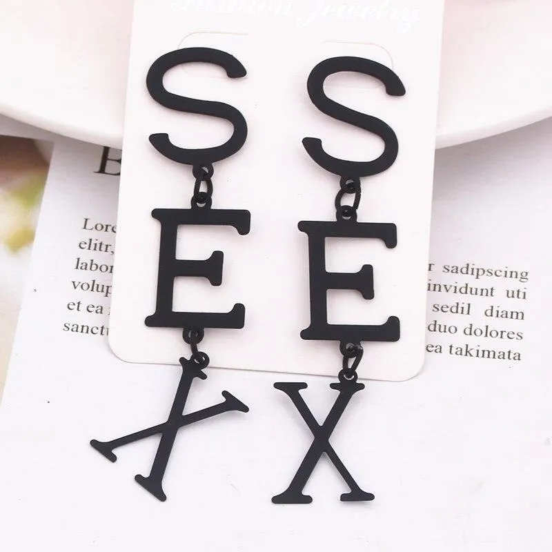 English Letter Long Drop Earring Spray Metal Exaggerated Party Jewelry