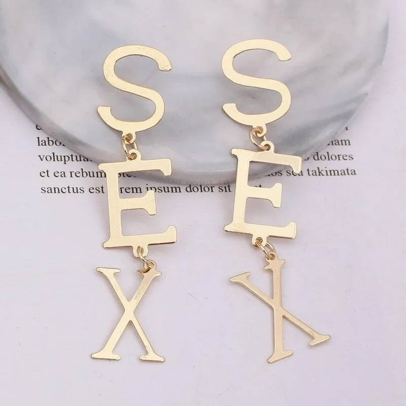 English Letter Long Drop Earring Spray Metal Exaggerated Party Jewelry