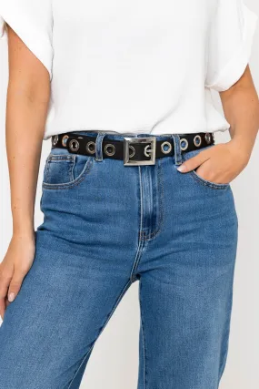 Eyelet Detail Belt in Black