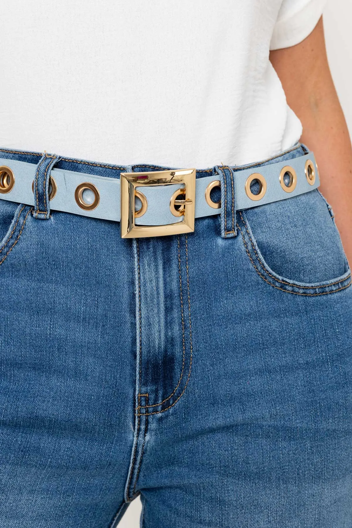 Eyelet Detail Belt in Blue