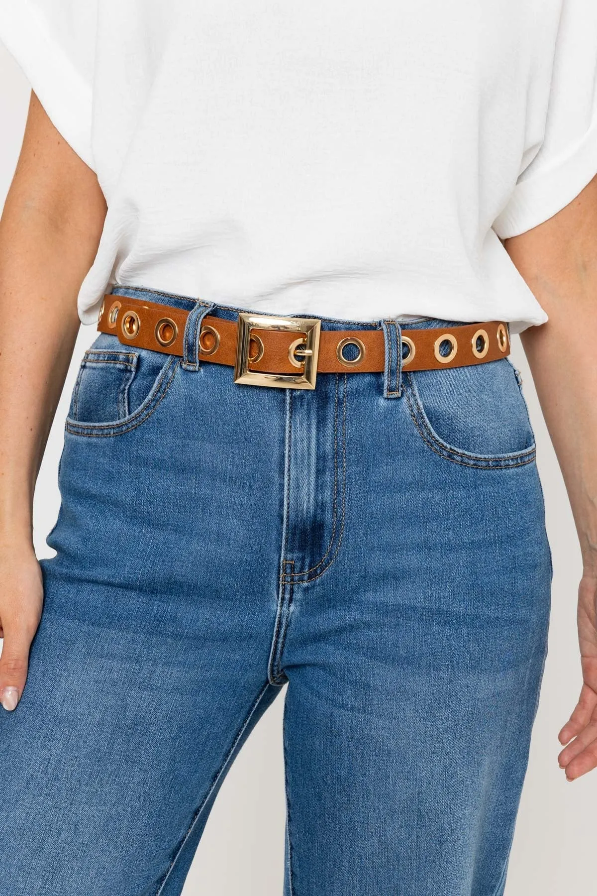 Eyelet Detail Belt in Tan