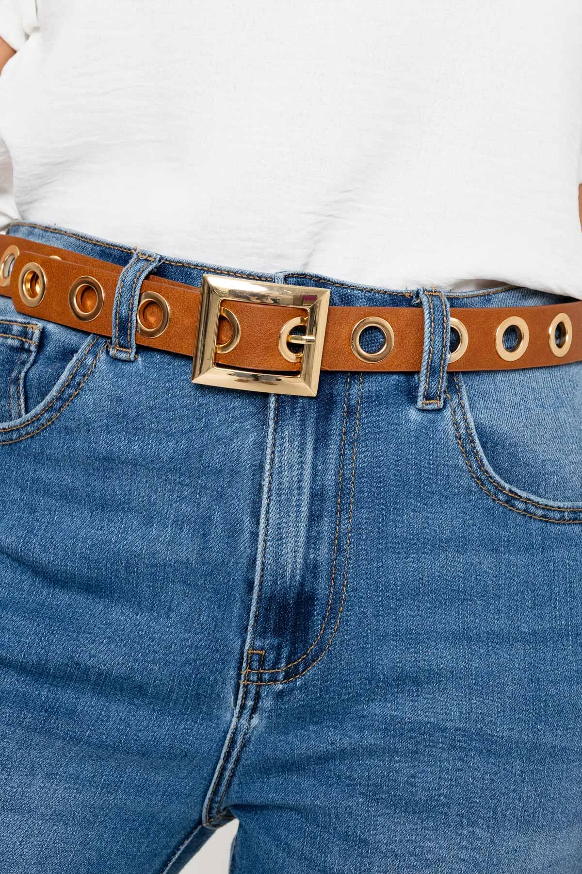 Eyelet Detail Belt in Tan