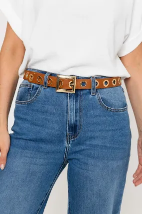 Eyelet Detail Belt in Tan