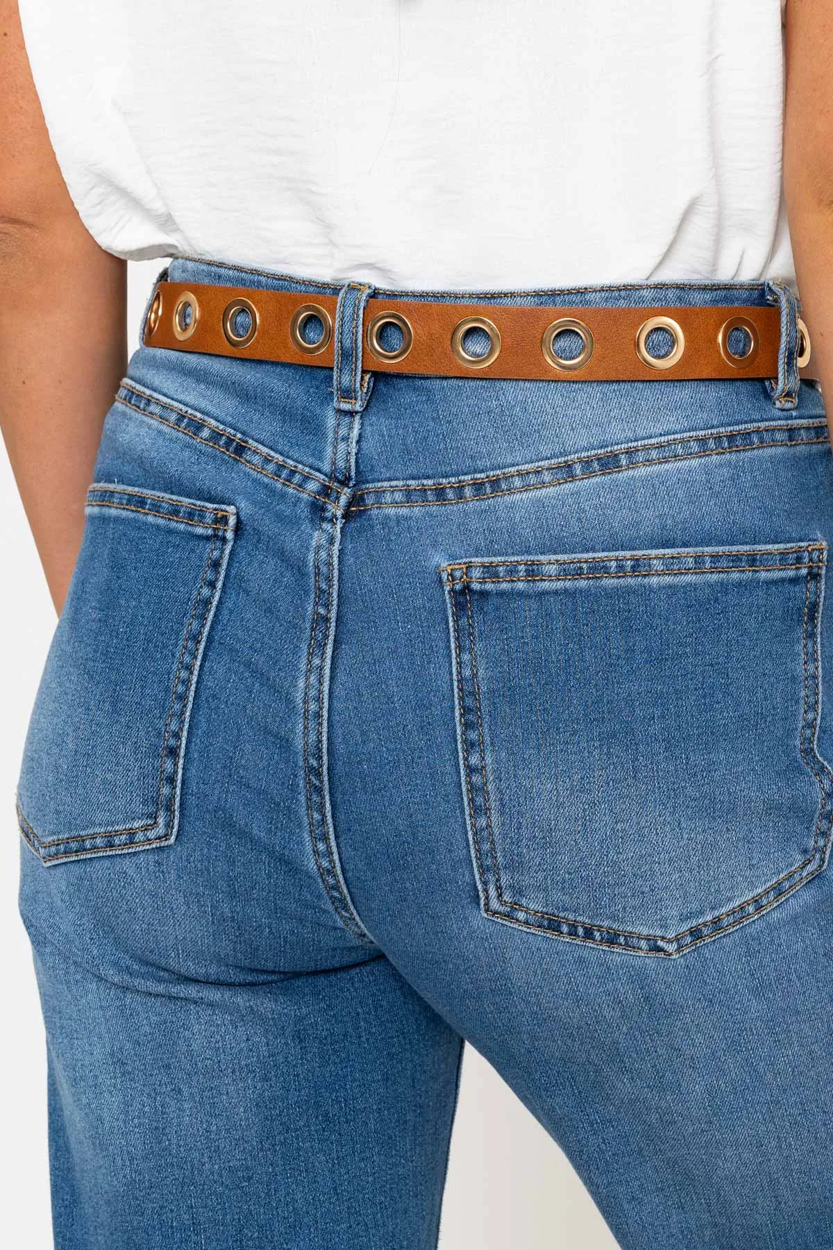 Eyelet Detail Belt in Tan