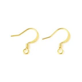 French Earring Hooks, Brass, Flat Earring Hooks, With Coil And Horizontal Loop, 18K Gold Plated, 14mm