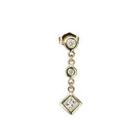 Gold Bezel-Set Round & Princess-Cut Diamond Earring