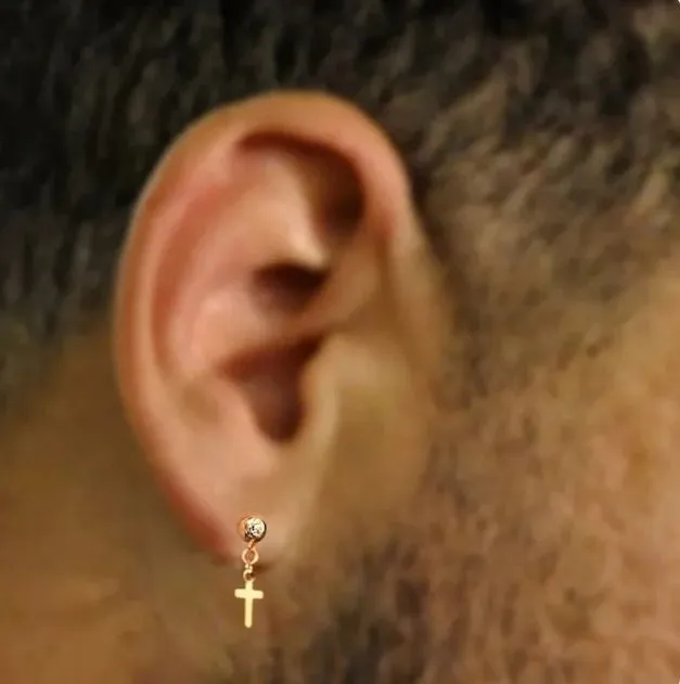 Gold Cross Dangle Earrings for Men