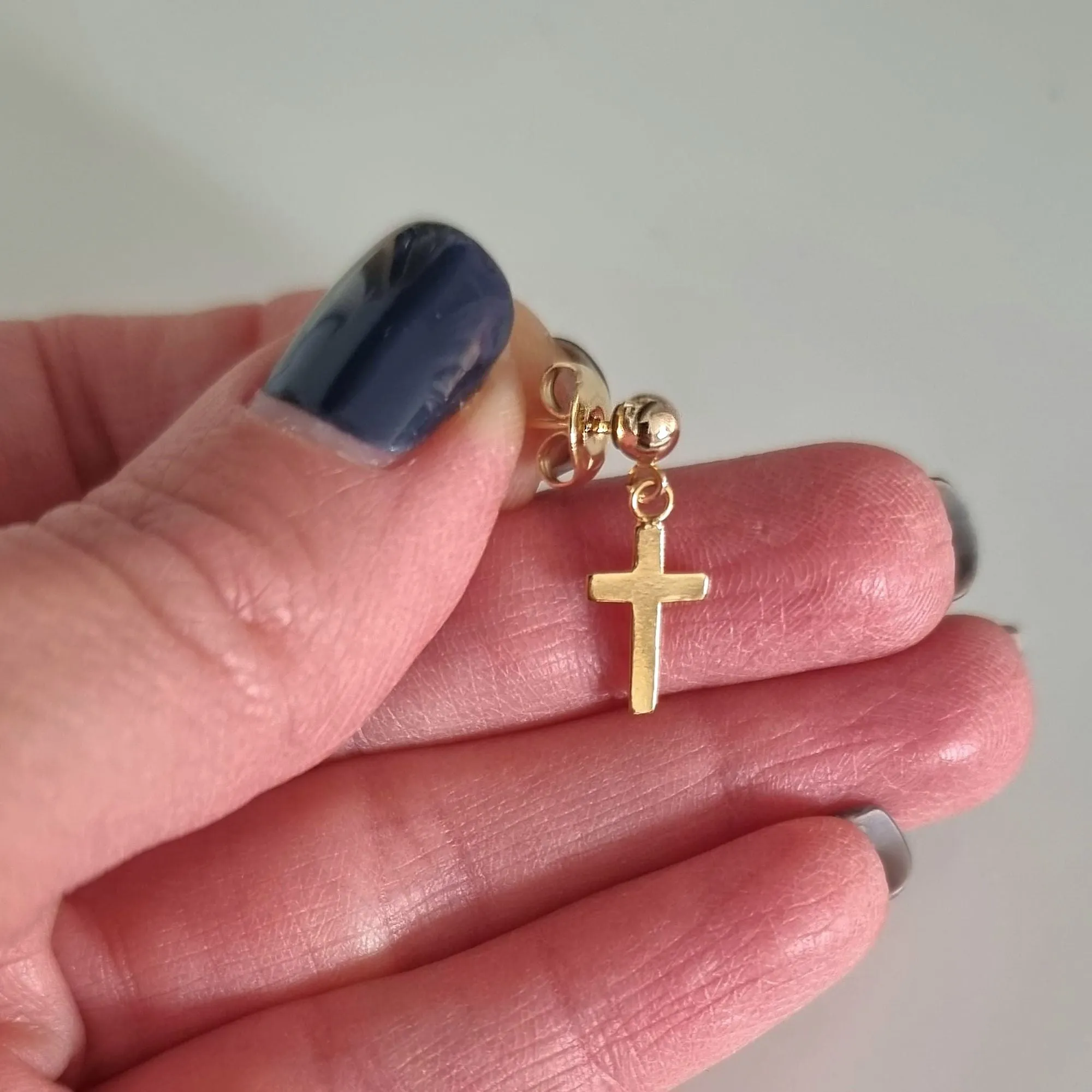 Gold Cross Dangle Earrings for Men